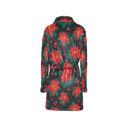 Poinsettia Pattern Print Design POT07 Women's Fleece Robe