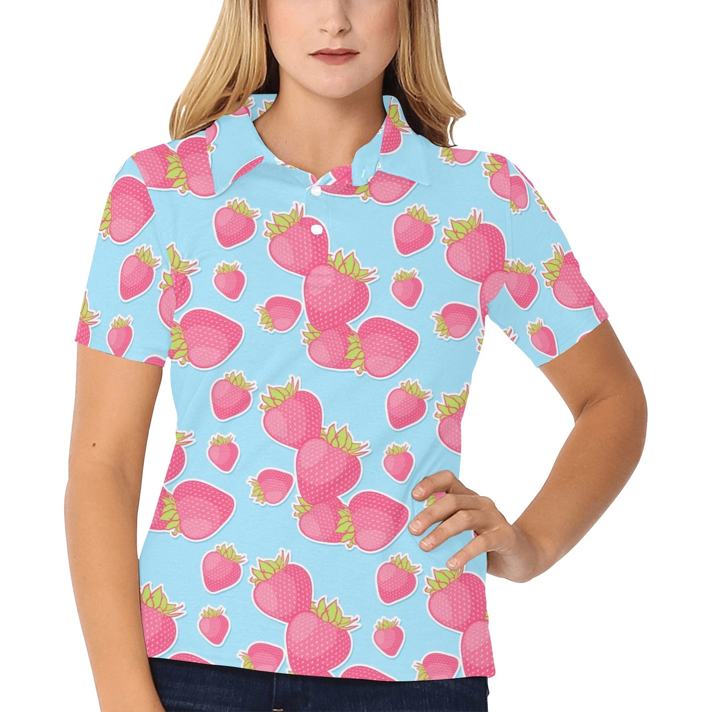 Strawberry Pattern Print Design SB04 Women's Polo Shirt