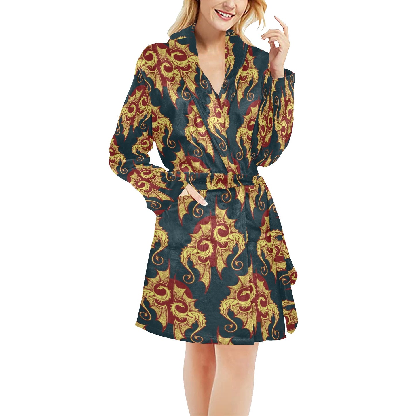 Dragons Gold Design Pattern Women's Fleece Robe