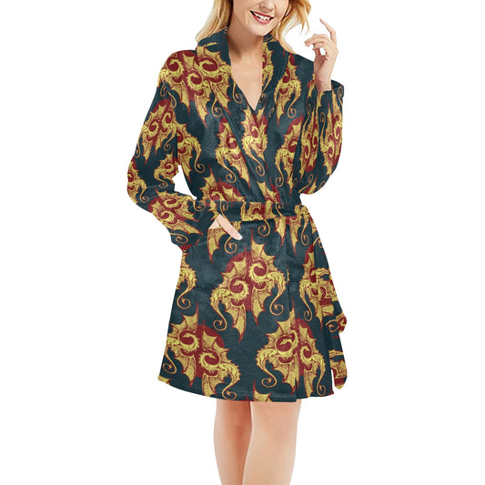 Dragons Gold Design Pattern Women's Fleece Robe