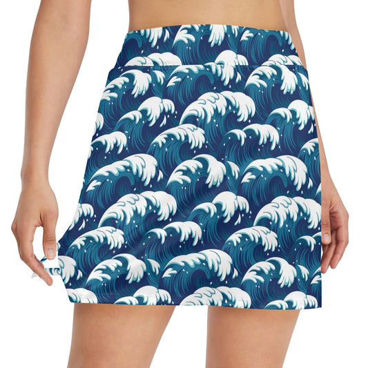 Ocean Wave Pattern Print 17" Golf & Pickleball Skort with Pockets