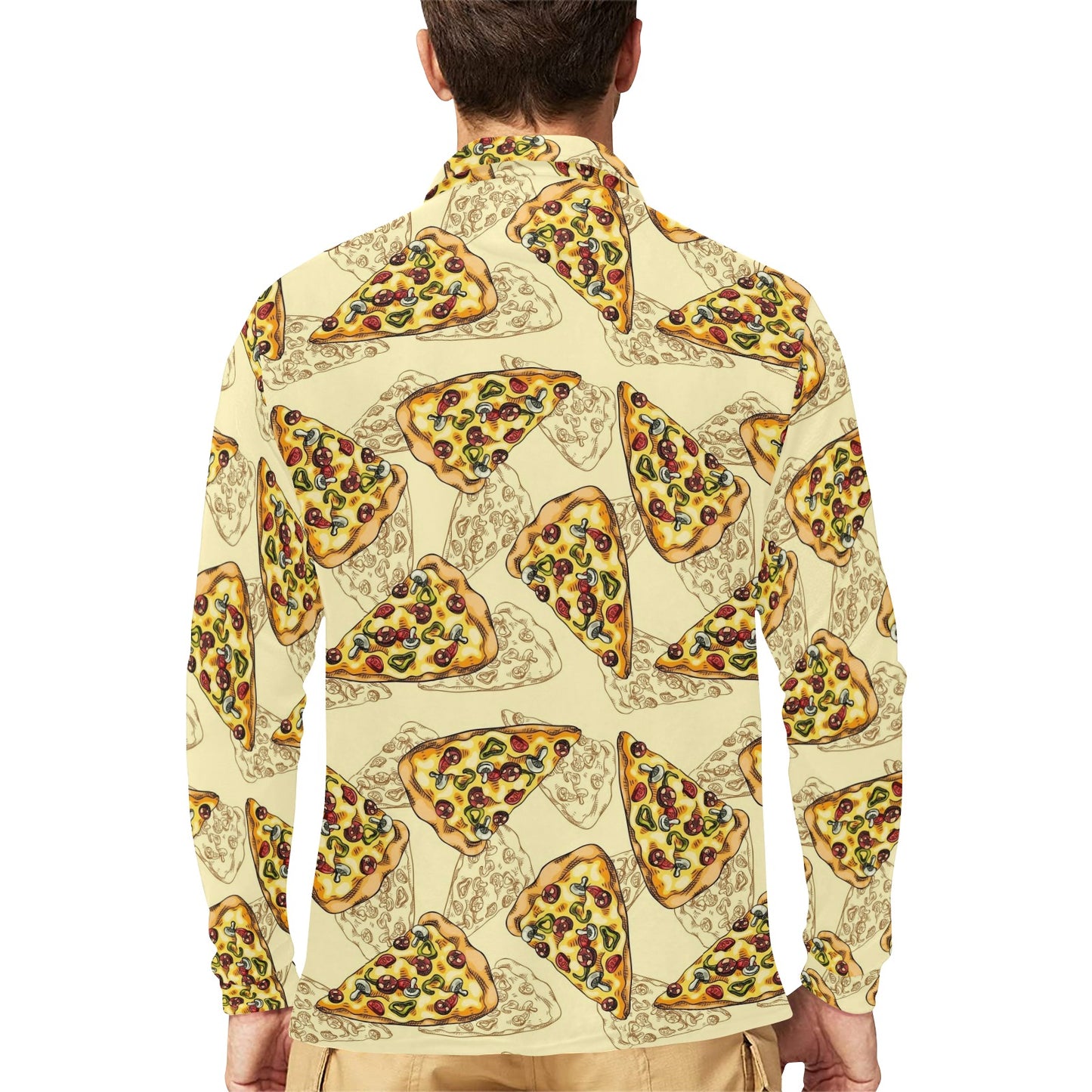 Pizza Pattern Print Design A01 Long Sleeve Polo Shirt For Men's