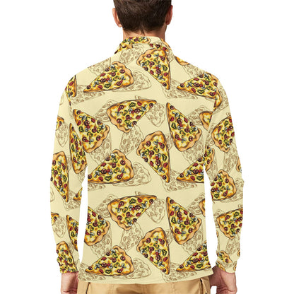 Pizza Pattern Print Design A01 Long Sleeve Polo Shirt For Men's