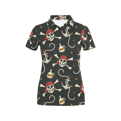Pirate Pattern Print Design A02 Women's Polo Shirt