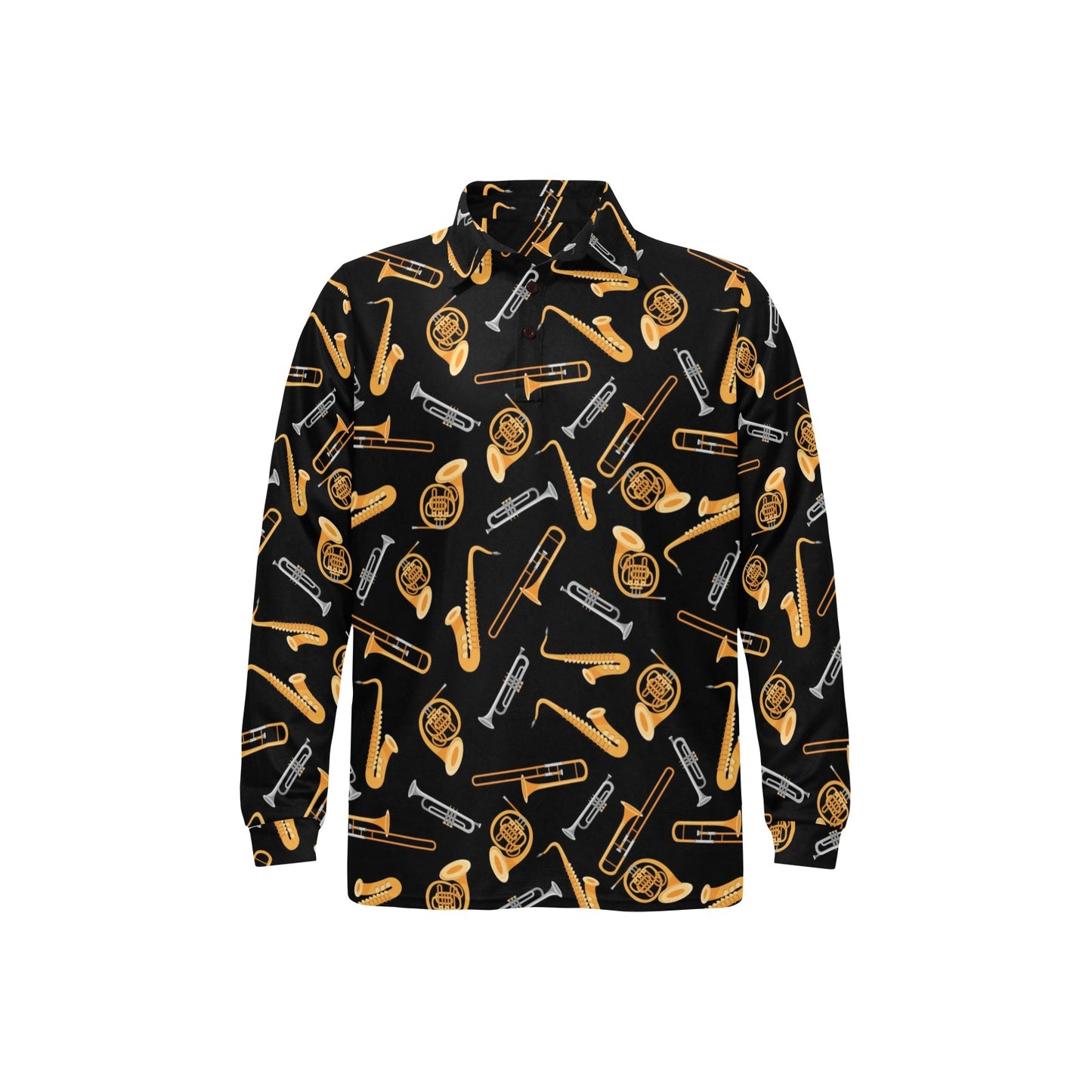 Jazz Pattern Print Design 01 Long Sleeve Polo Shirt For Men's