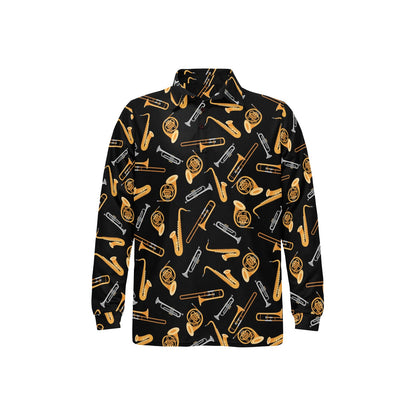 Jazz Pattern Print Design 01 Long Sleeve Polo Shirt For Men's