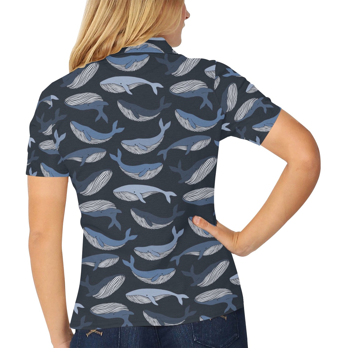 Whale Print Design LKS301 Women's Polo Shirt