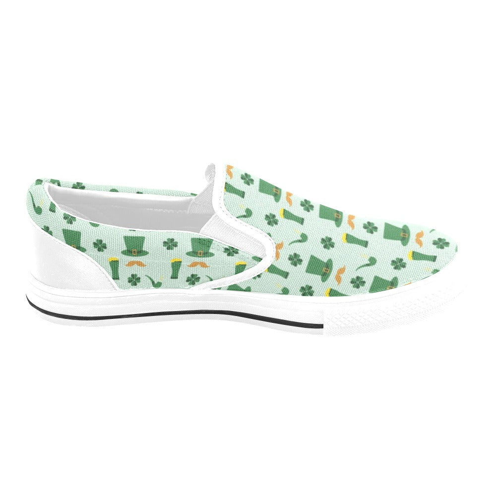 St Patricks Day Print Design LKS304 White Slip Ons Canvas Women's Shoes