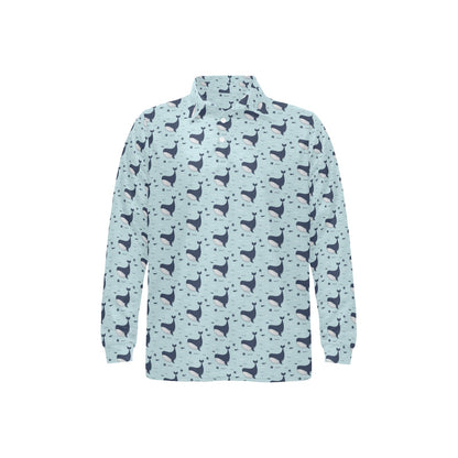 Whale Cute Design Themed Print Long Sleeve Polo Shirt For Men's