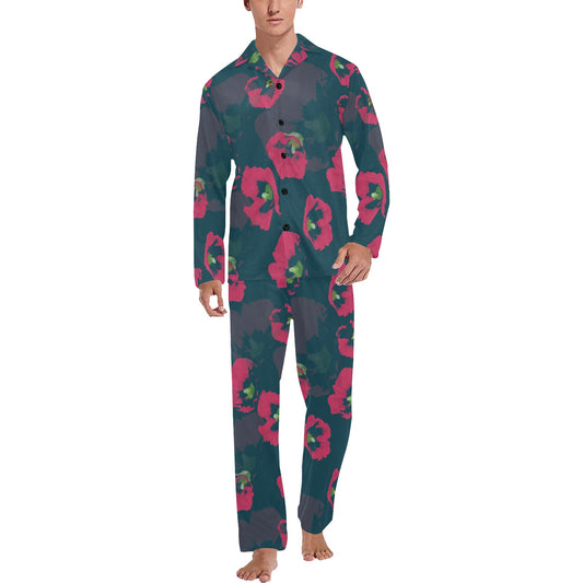 Morning Glory Pattern Print Design 01 Men's Long Pajama Set