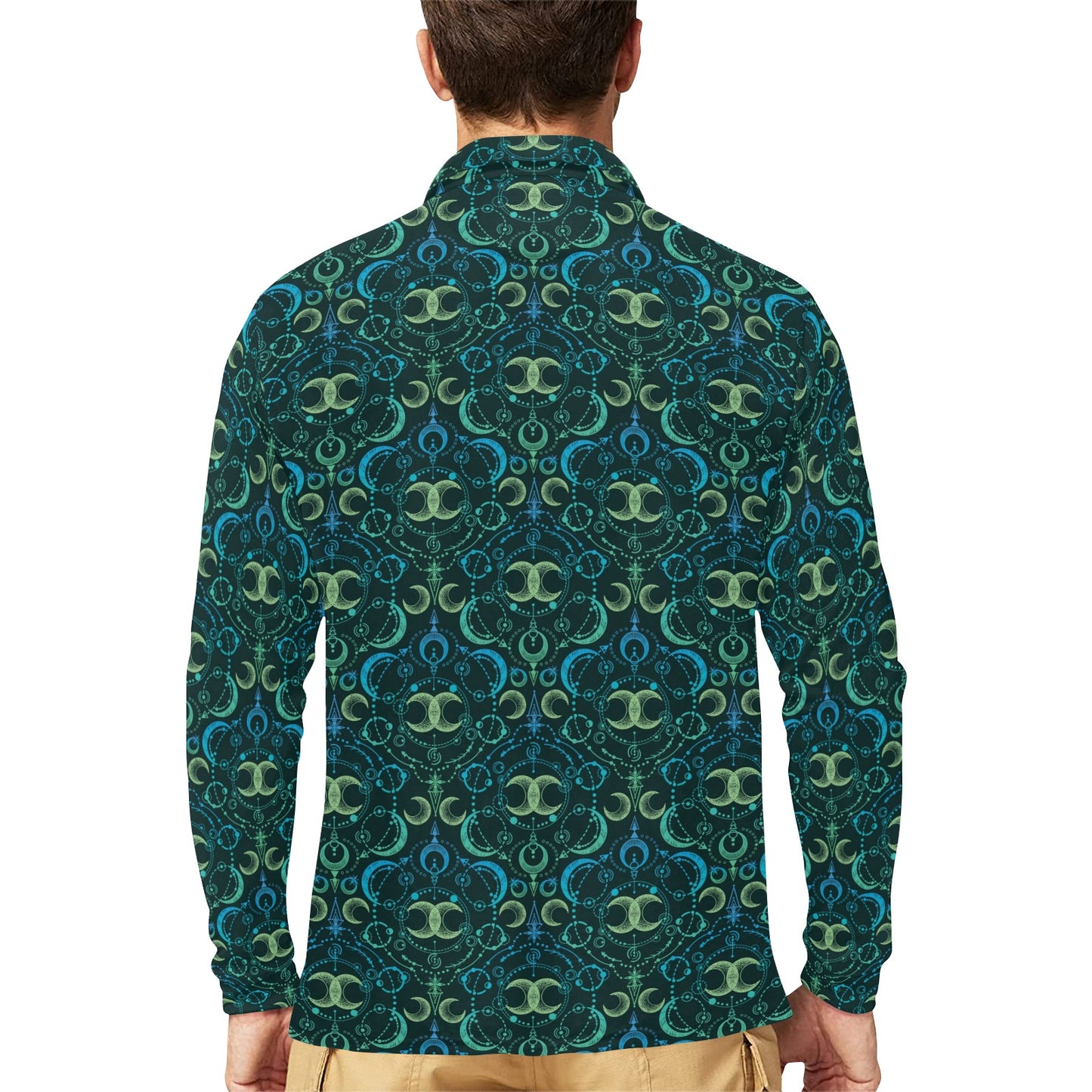 Celestial Pattern Print Design 07 Long Sleeve Polo Shirt For Men's