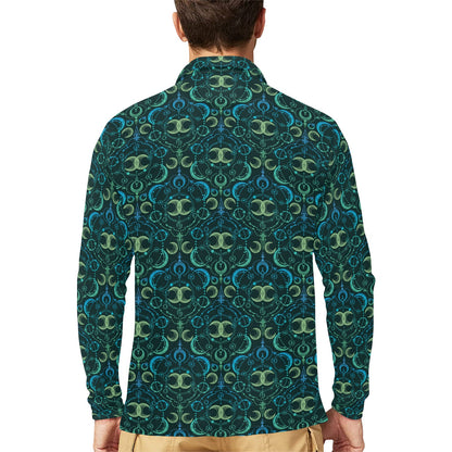 Celestial Pattern Print Design 07 Long Sleeve Polo Shirt For Men's