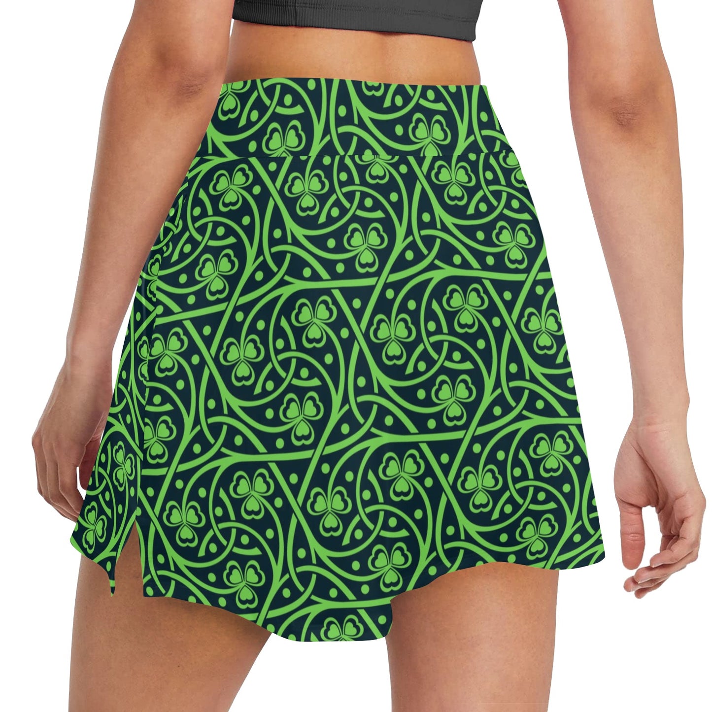 Shamrock Themed Print Women's Golf Skirt with Pocket