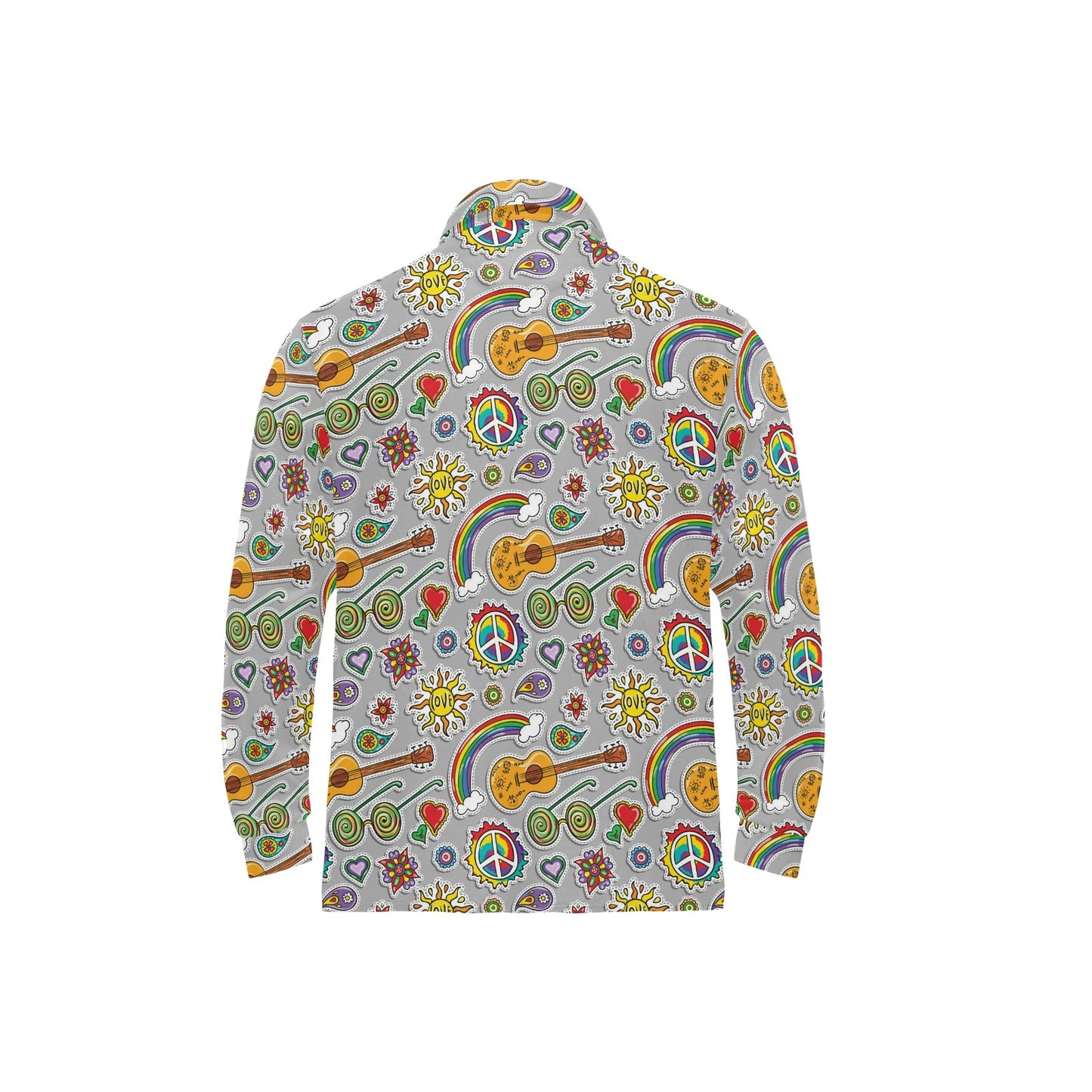 Hippie Print Design LKS306 Long Sleeve Polo Shirt For Men's