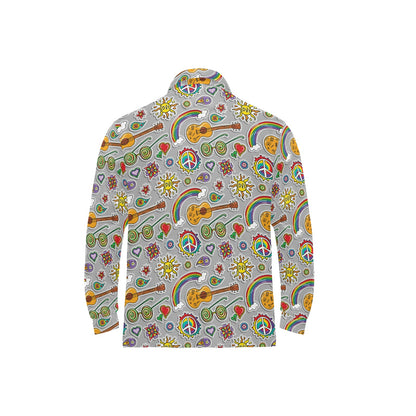 Hippie Print Design LKS306 Long Sleeve Polo Shirt For Men's