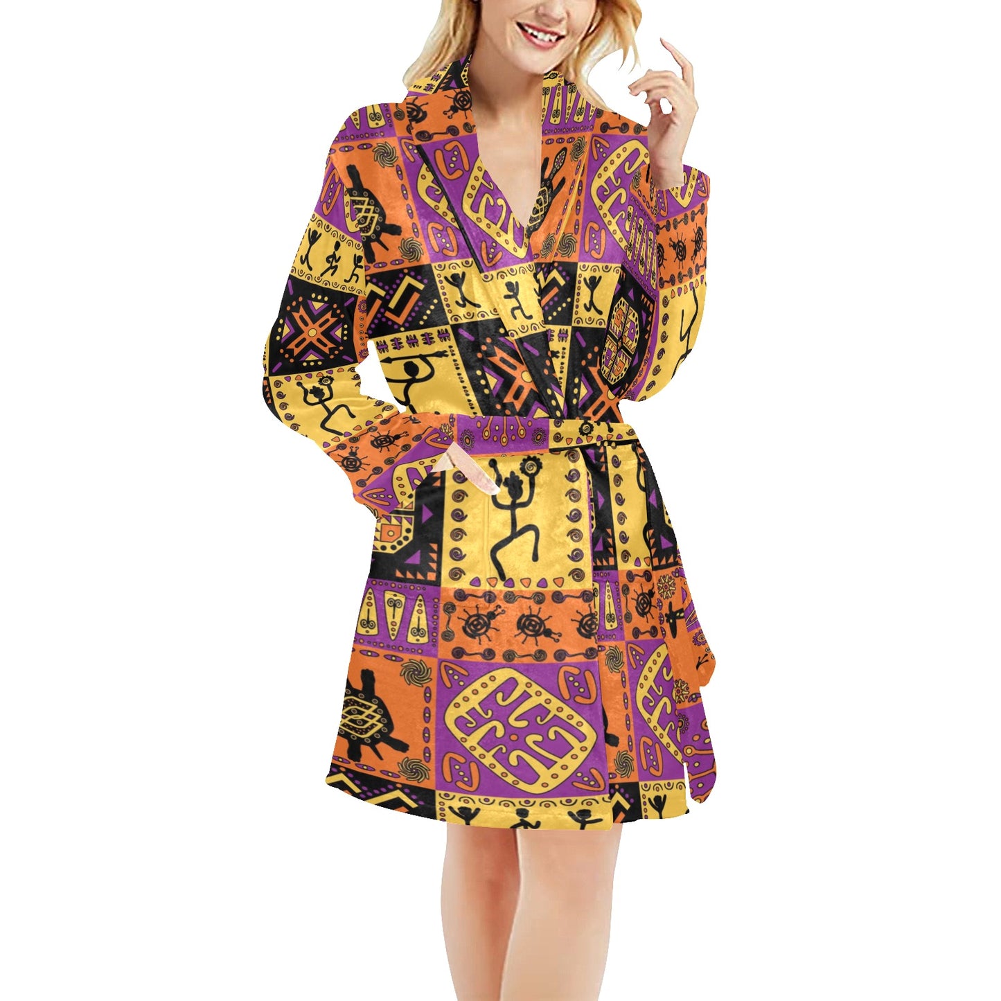 African Pattern Print Design 02 Women's Fleece Robe