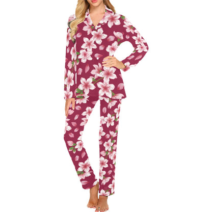 Cherry Blossom Pattern Print Design CB06 Women's Long Pajama Set