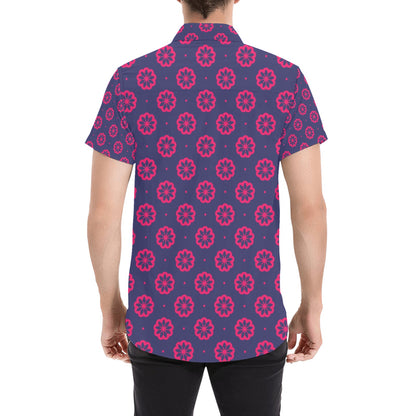 Water Lily Print Design LKS301 Men Short Sleeve Button Up Shirt