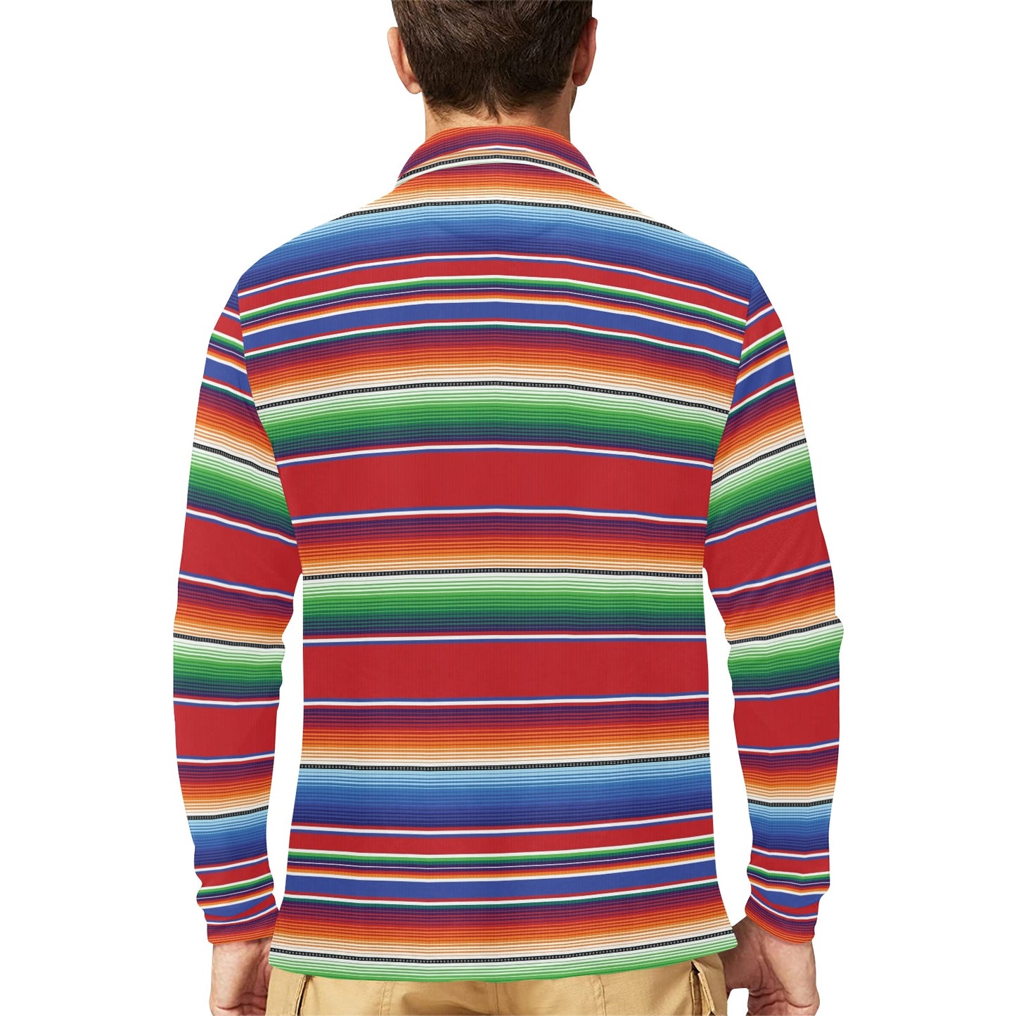Serape Print Design LKS304 Long Sleeve Polo Shirt For Men's
