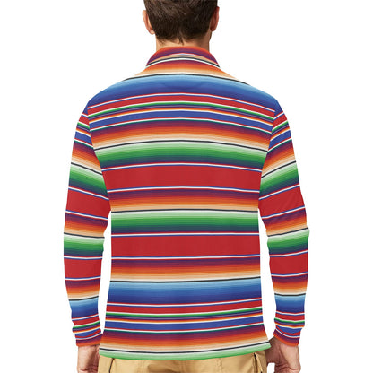 Serape Print Design LKS304 Long Sleeve Polo Shirt For Men's