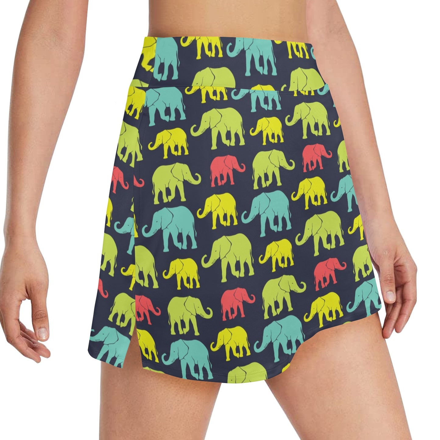 Elephant Neon Color Print Pattern 17" Golf & Pickleball Skort with Pockets