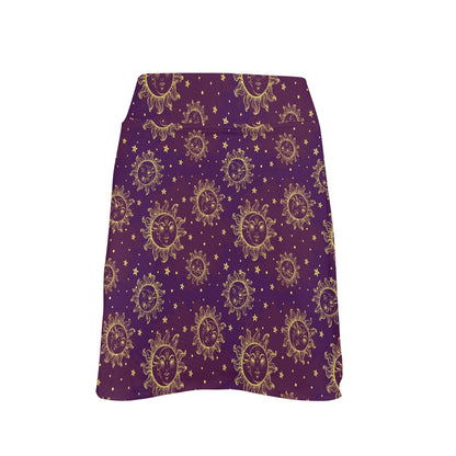 Sun Moon Star Design Themed Print 17" Golf & Pickleball Skort with Pockets