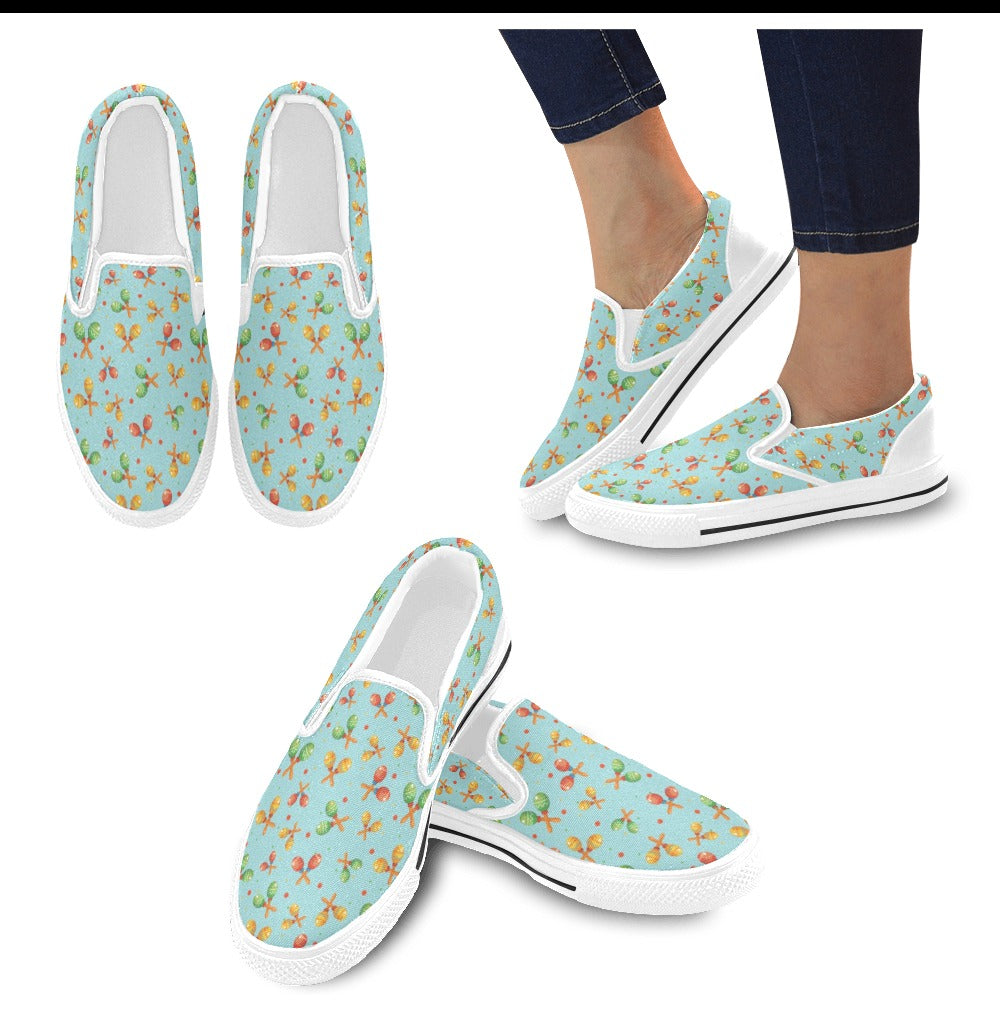 Maracas Print Design LKS402 White Slip Ons Canvas Women's Shoes