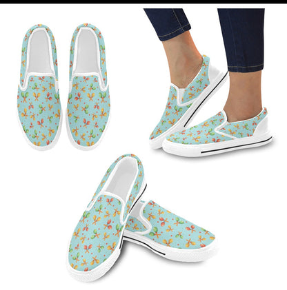 Maracas Print Design LKS402 White Slip Ons Canvas Women's Shoes