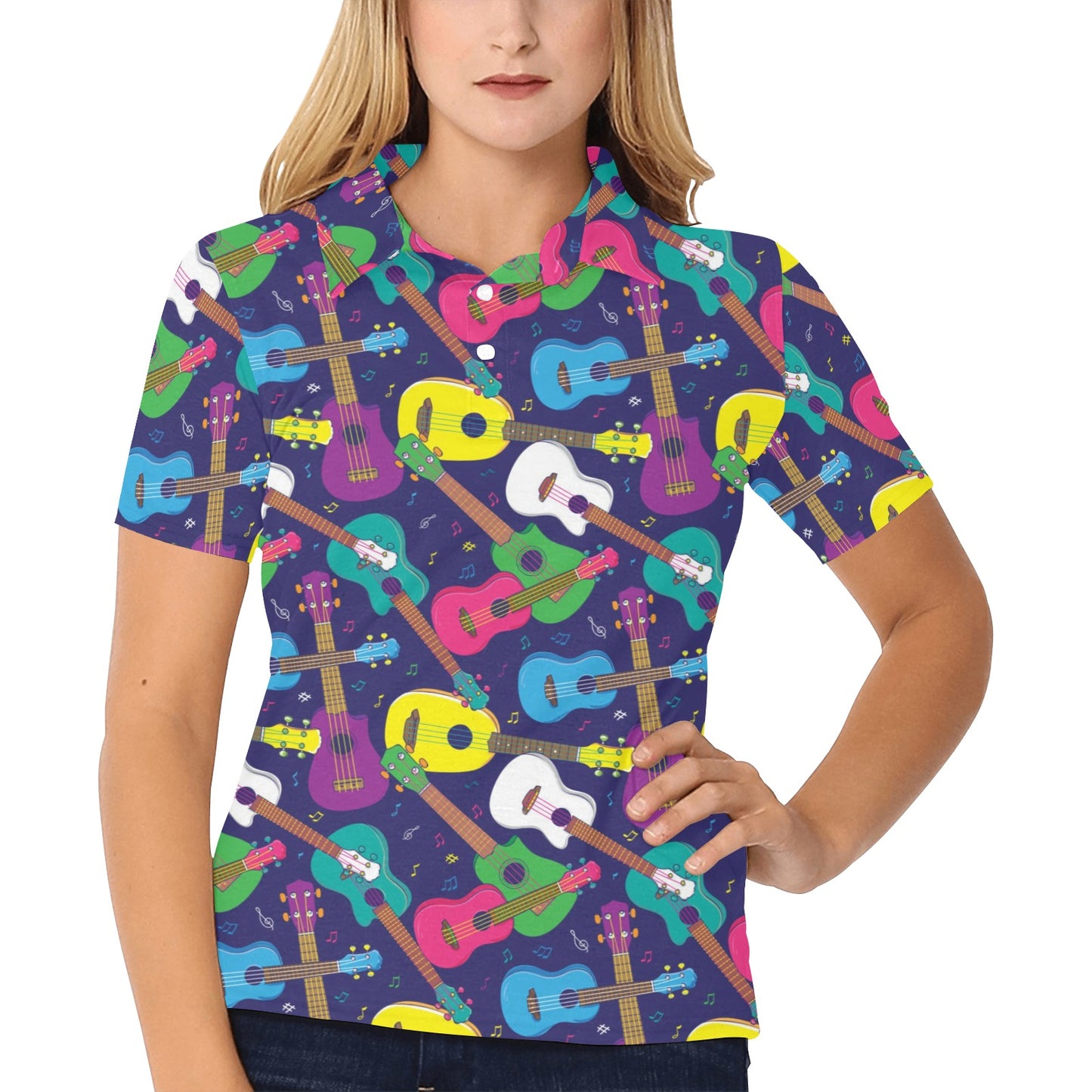 Ukulele Pattern Print Design 02 Women's Polo Shirt