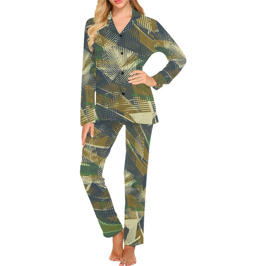 Military Camouflage Pattern Print Design 01 Women's Long Pajama Set