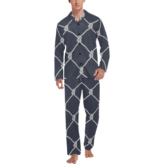 Rope Pattern Print Design A02 Men's Long Pajama Set