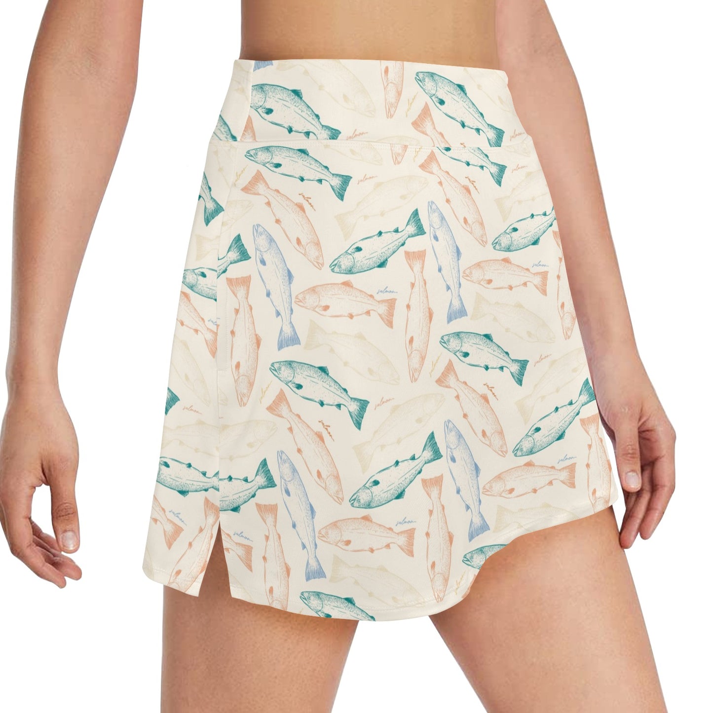 Salmon Fish Print Design LKS305 17" Golf & Pickleball Skort with Pockets