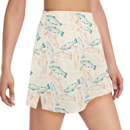 Salmon Fish Print Design LKS305 17" Golf & Pickleball Skort with Pockets