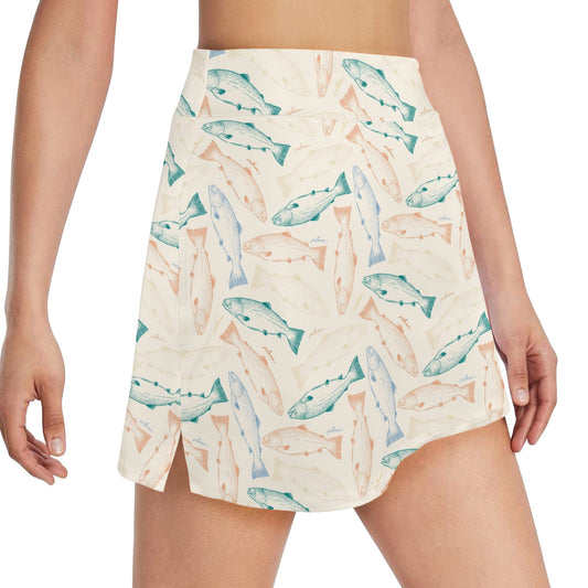 Salmon Fish Print Design LKS305 17" Golf & Pickleball Skort with Pockets