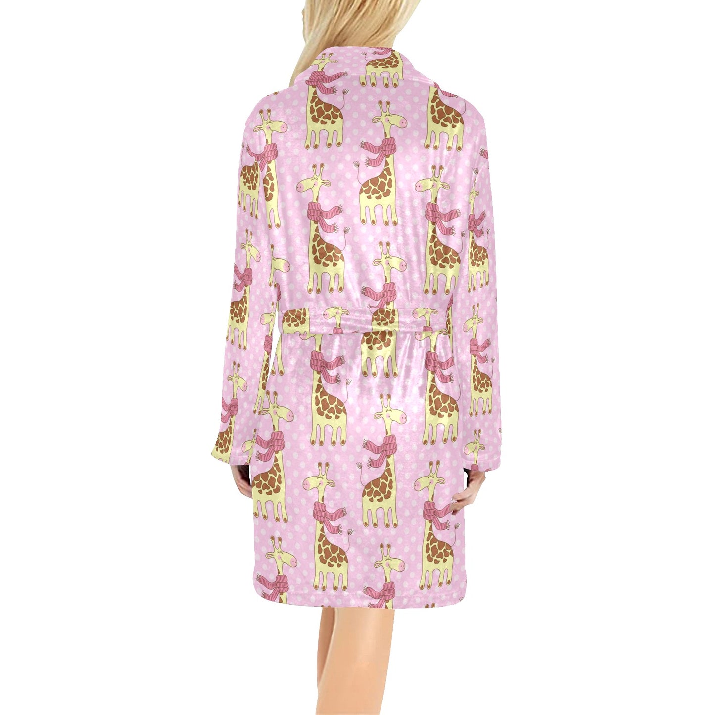 Giraffe Cute Pink Polka Dot Print Women's Fleece Robe