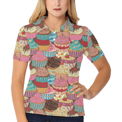 Cupcake Pattern Print Design CP01 Women's Polo Shirt