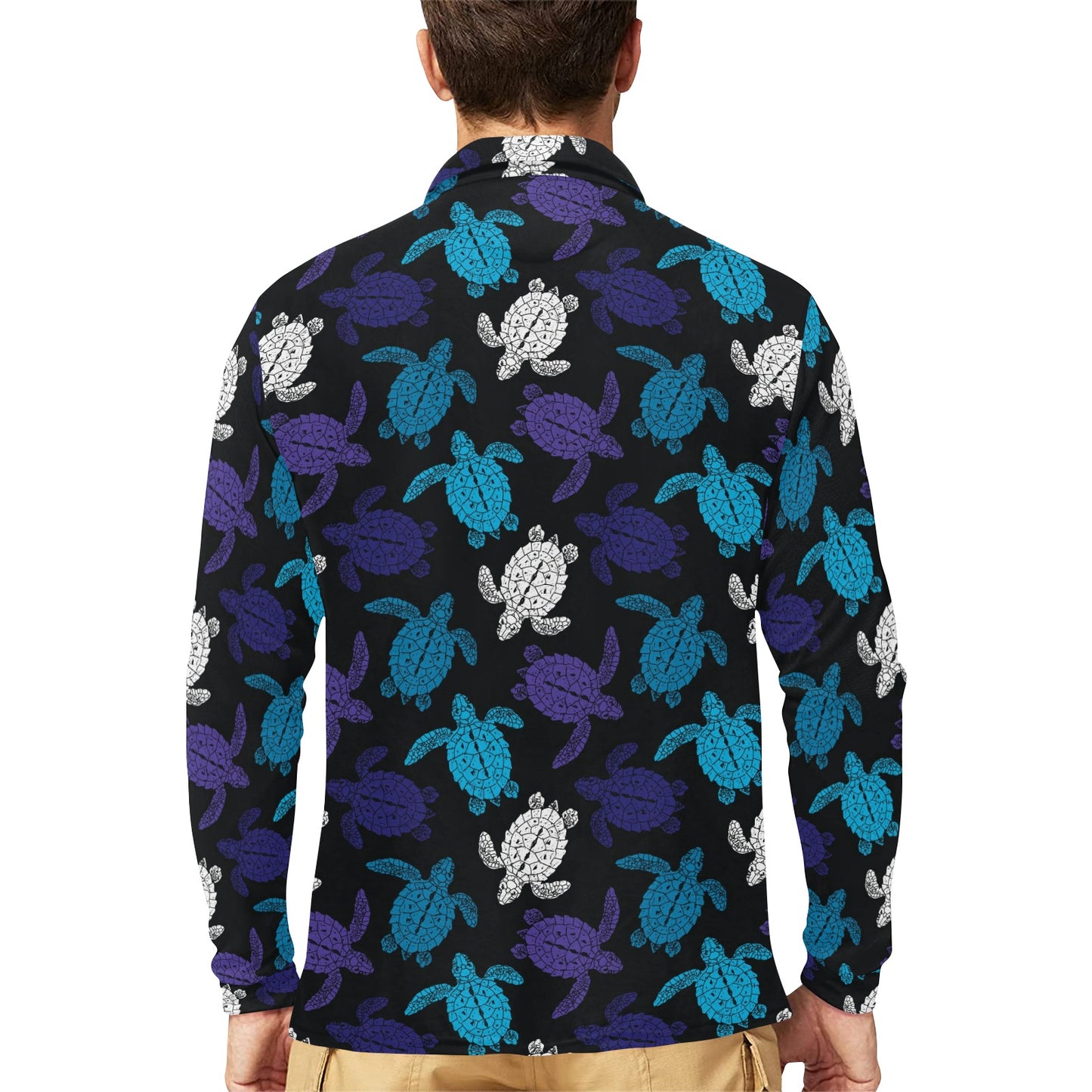 Sea Turtle Print Design LKS306 Long Sleeve Polo Shirt For Men's