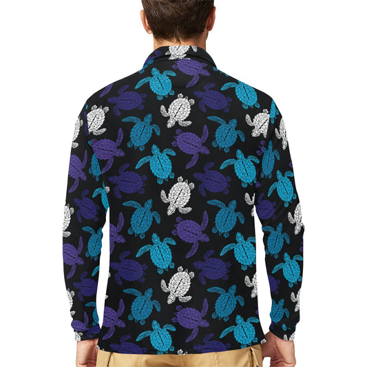 Sea Turtle Print Design LKS306 Long Sleeve Polo Shirt For Men's