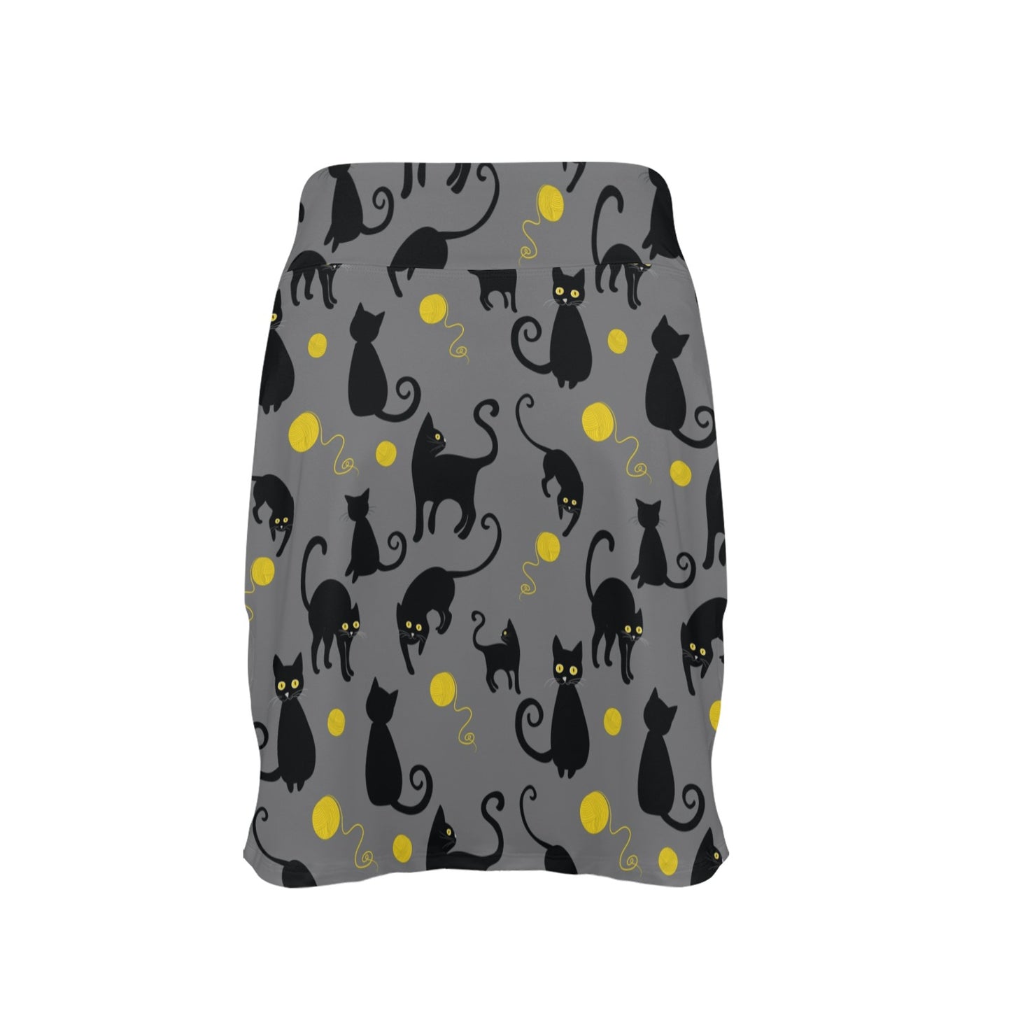 Black Cat Yellow Yarn Print Pattern 17" Golf & Pickleball Skort with Pockets