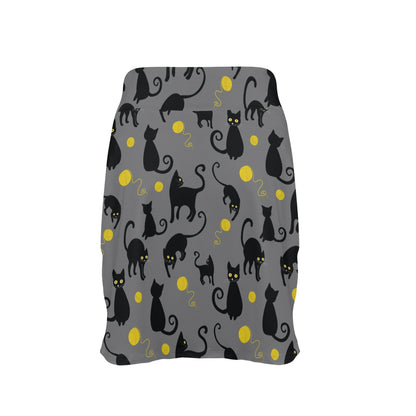 Black Cat Yellow Yarn Print Pattern 17" Golf & Pickleball Skort with Pockets