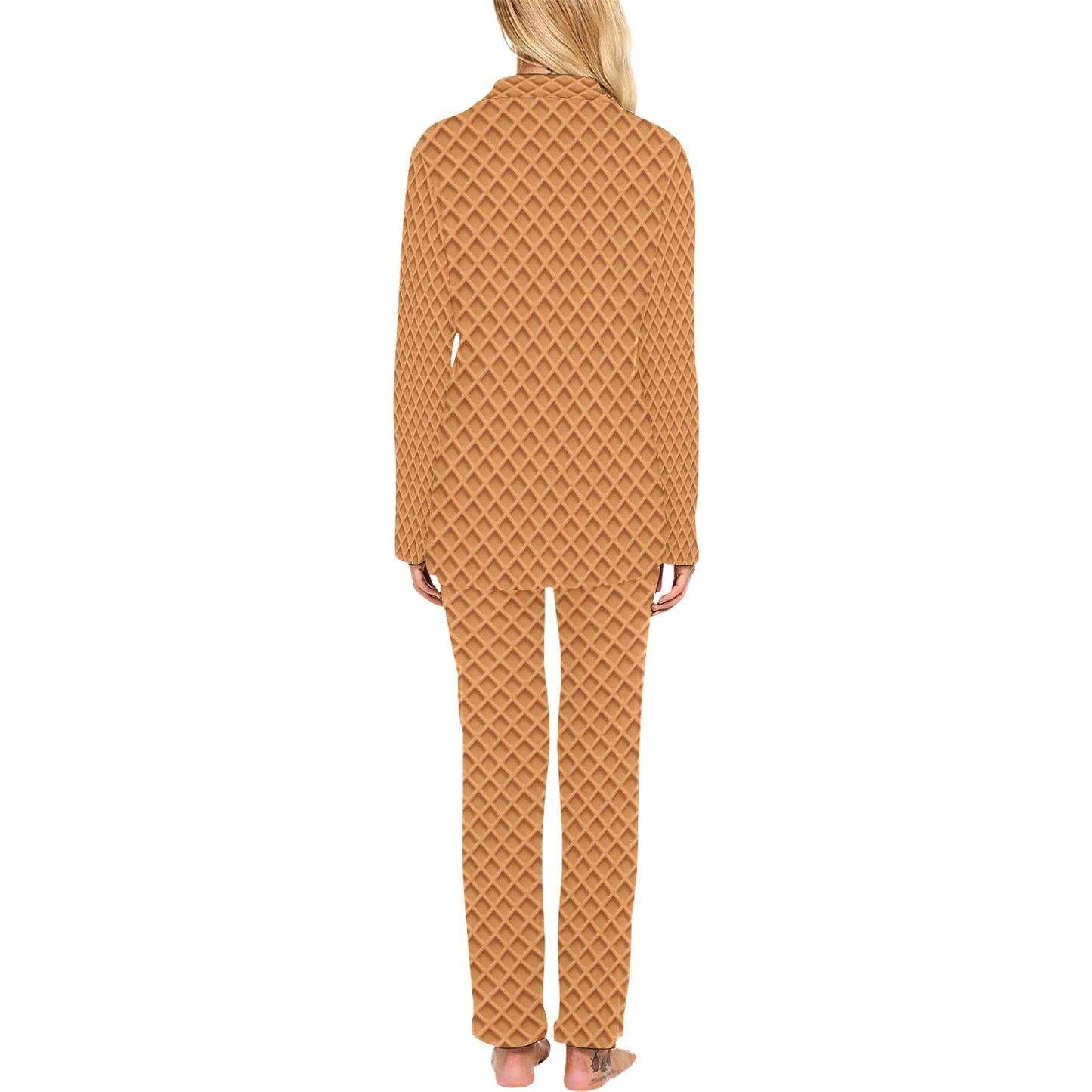 Waffle Texture Print Design LKS301 Women's Long Pajama Set
