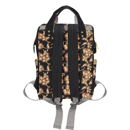 Brown Hibiscus Pattern Print Design HB06 Diaper Bag Backpack