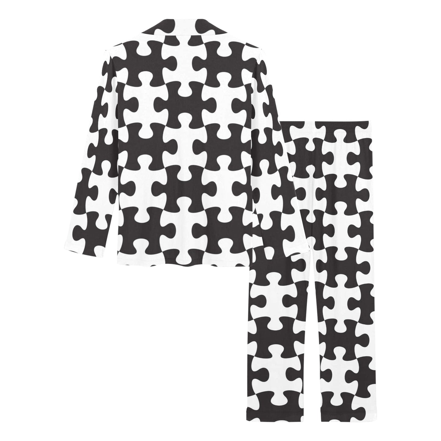 Puzzle Black White Pattern Print Design A02 Women's Long Pajama Set