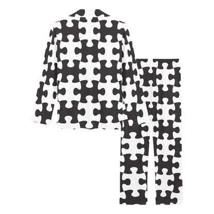 Puzzle Black White Pattern Print Design A02 Women's Long Pajama Set