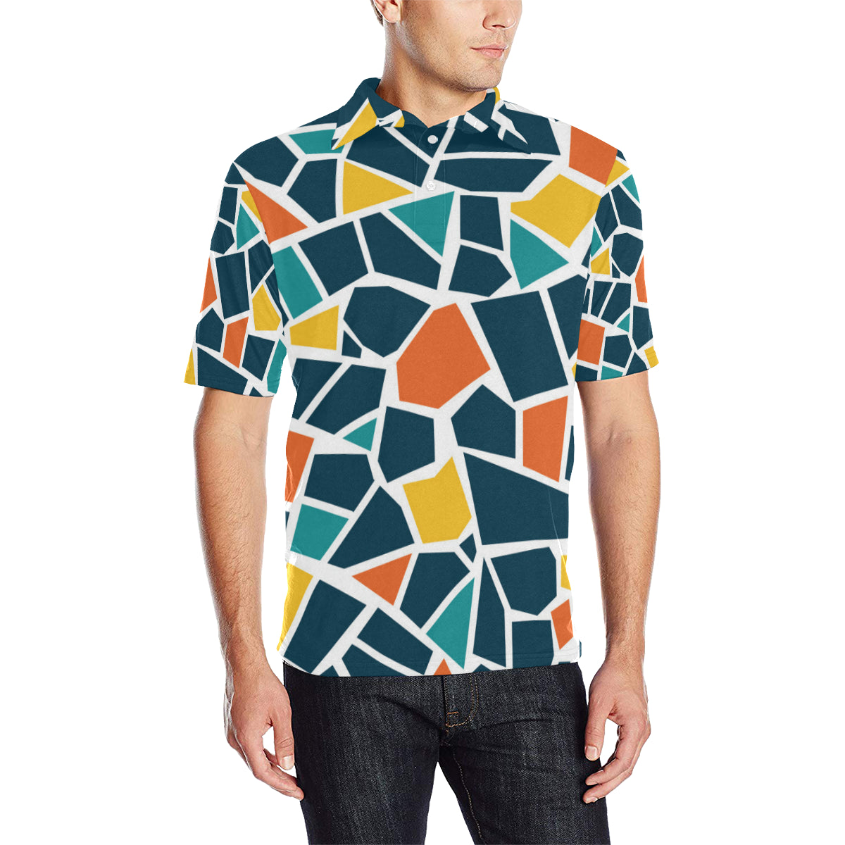 Mosaic Pattern Print Design 02 Men Polo Shirt