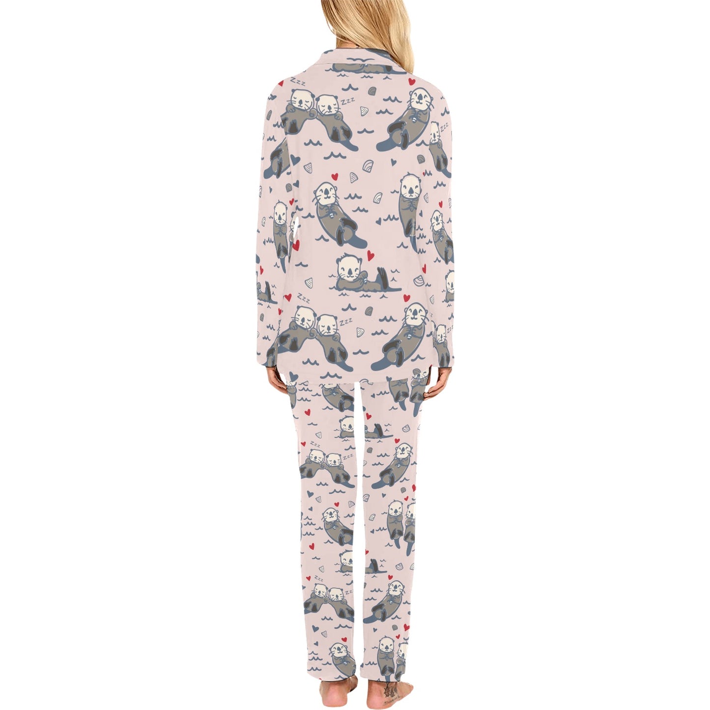 Sea Otter Pattern Print Design 02 Women's Long Pajama Set