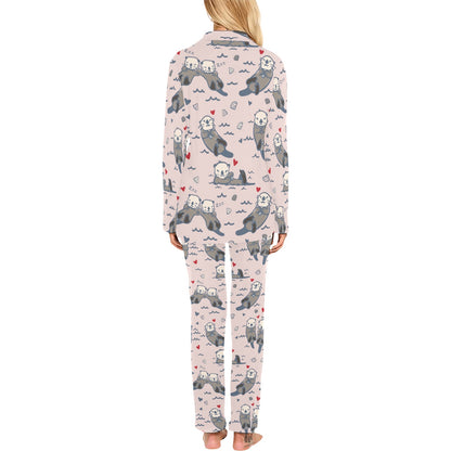 Sea Otter Pattern Print Design 02 Women's Long Pajama Set