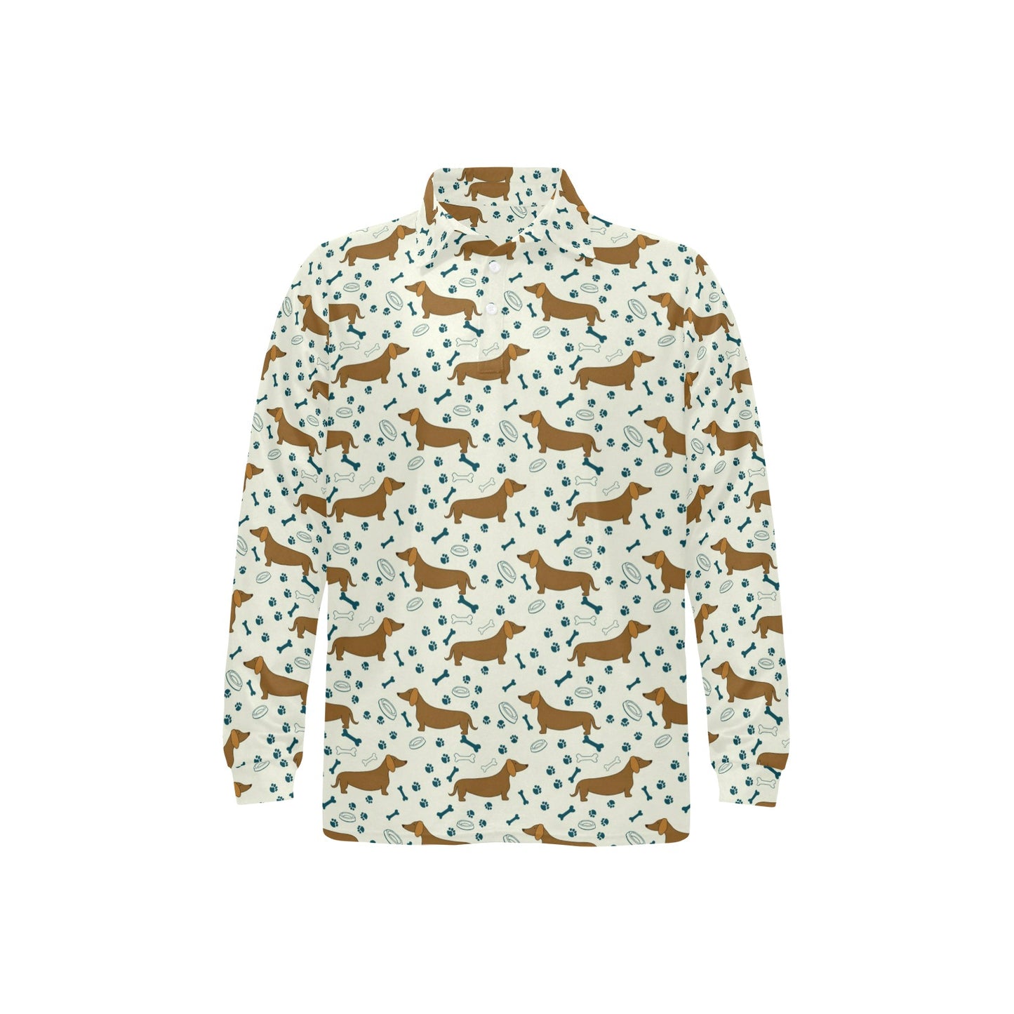Dachshund Pattern Print Design 01 Long Sleeve Polo Shirt For Men's