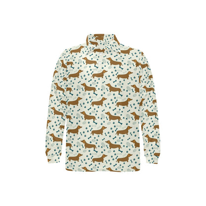 Dachshund Pattern Print Design 01 Long Sleeve Polo Shirt For Men's