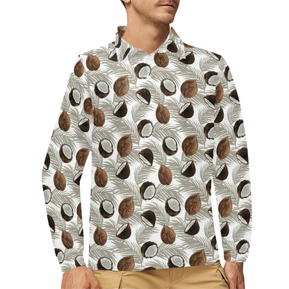 Coconut Pattern Print Design CN03 Long Sleeve Polo Shirt For Men's